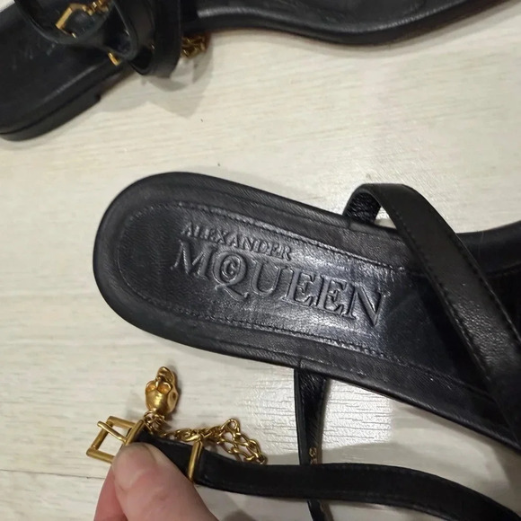 AUTHENTIC and RARE FIND Alexander McQueen Leather Strap Sandals w/ Gold Skull - Picture 2 of 3